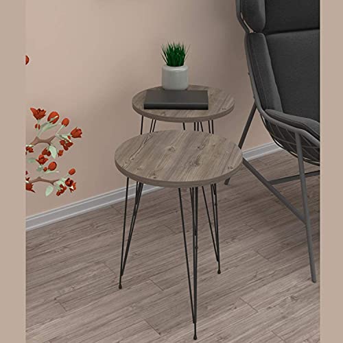 Pak Home - Set Of 2 Pine Wood Grey End Table – Round Wood Sofa Side Coffee Tables For Small Spaces, Nightstand Bedside Table For Bedroom, Living Room, Home Office, Balcony #TOP3