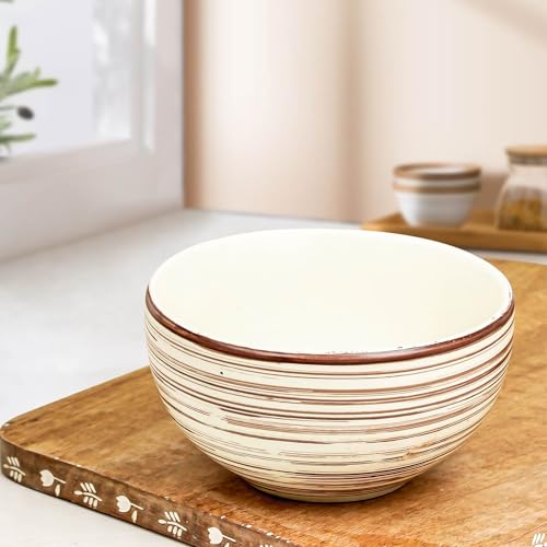Image of The Earth Store Brown Spiral Ceramic Bowl 1000 ML, Set of 1 | Versatile Bowl for Serving, Mixing, Snacks, Dal, and More Perfect for Gifting & Daily Use