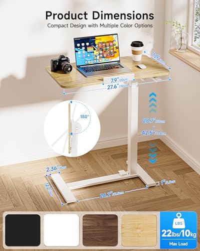 Image of BIZUM Mobile Standing Desk Laptop Desk Pneumatic with Wheels 180 Tilt Top Hospital Bed Table Portable Rolling Cart Foldable Bedside Table for Hospital&Home Use, Maple