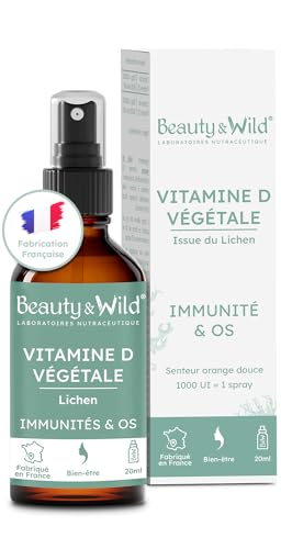 Beauty & Wild VITAMINE D3 VÉGÉTALE | 2 spray = 2000UI | Immunité & Santé des Os et des Dents | VITAMINE D3 VÉGAN | Enfants & Adultes | Flacon spray | 5 mois de cure | 20ml | MADE IN FRANCE