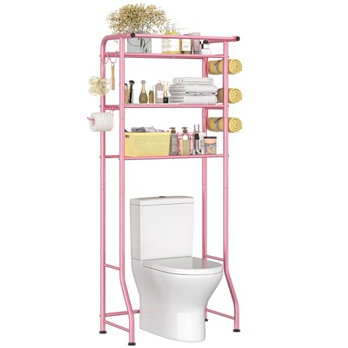 Image of Simple Trending 3 Tier Over The Toilet Rack, Shelf Bathroom, Bathroom Stand Organizer Space Saver, Pink