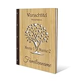 Kartenmachen.de Familien Stammbuch Bambus mit Lederrücken Holzcover mit individueller Gravur inkl. Extras DIN A4 hoch 240x310mm - Herzbaum
