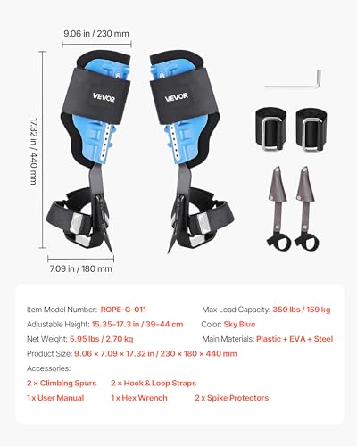 Image of VEVOR Tree Climbing Spikes, 1 Pair Height-Adjustable Climbing Spurs, 350lbs Load Capacity Tree Climbing Gear with Straps, Arborist Equipment for Climbers, Hunting, Fruit Picking