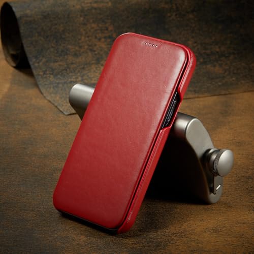Étui pour iPhone 14 rouge en cuir véritable idéal pour vos rendez-vous pros et sorties de luxe