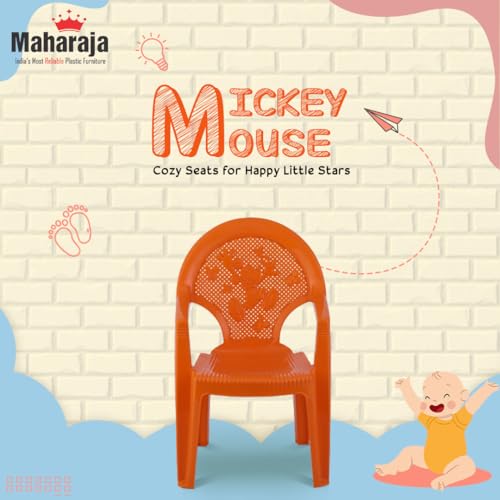Image of MAHARAJA Mickey Mouse Plastic Chair for Kids | Strong Durable & Portable Study Chairs | Virgin Material Kids Chairs for 2 to 8 Years | Stackable School Chair (Orange, Pack of 6)