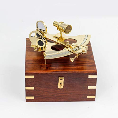 Nagina International Pirate's Nautical Ship Decor Brass Polished Sextant With Decorative Anchor Inlaid Wooden Case | Maritime Replica Collectibles Decor #TOP2