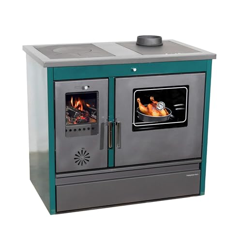 Kaminofen mit Backfach und Herdplatte 4050 Lotus Classic Grün Holzofen 11 kW Holz Ofen Mehrfachbelegung Kamin Heizofen Küchenherd