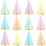 Classicseali 12pcs Pastel Party Hats,Gold-Stamped Kids Party Hats with Elastic Cords, Birthday Partys Hat for Baby Showers, Bridal and Wedding Partys Decorations, 6 Colors