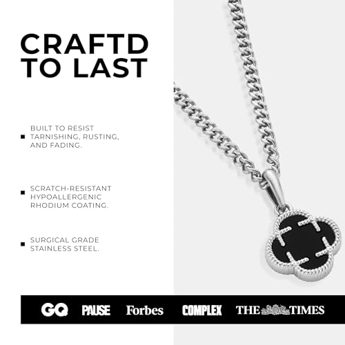 CRAFTD - Black Clover Stone Pendant Necklace - 18K Gold & 316L Stainless Steel - 20.5" Cuban Chain with 15MM x 15MM Pendant - Waterproof, Heat & Sweat Resistant - Gifts for Men - Men's Jewelry - Image 5