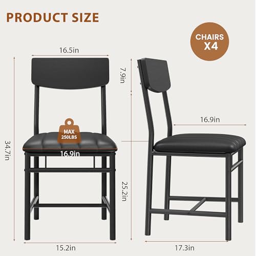 Jocoevol Industrial Dining Chairs Set of 4 - Upholstered Dining Room Chairs with PU Leather, Kitchen Chairs with Wooden Backrest and Thickened Metal Legs, for Dining Room, Living Room (Deep Black, 4) by Jocoevol - Used condition - Image 5