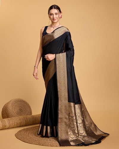 Image of SWORNOF Women's Silk Kanjivaram Kanchipuram Saree With Blouse Piece