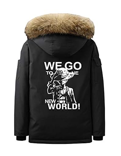 WANHONGYUE Anime One Piece Luffy Parka Abrigo Chaqueta de Invierno Exterior Sudaderas con Capucha para Hombre Negro/1 XXXL | Ya disponible en tu tienda friki favorita! En mundofriki.es!