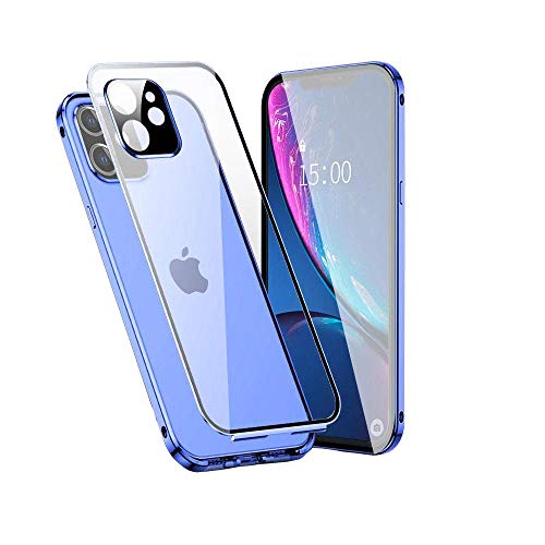 Coque verre iPhone 12 double face HD finition premium bleu ciel