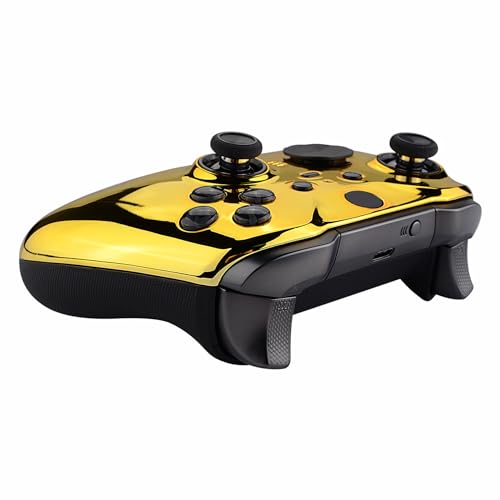 Image of eXtremeRate Chrome Gold Edition Glossy Faceplate Cover, Front Housing Shell Replacement Kit for Xbox One Elite Series 2 - Controller Not Included