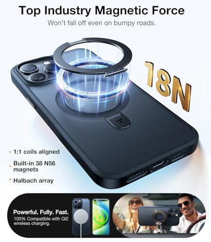 Image of TORRAS Ostand for iPhone 15 Pro Case Magnetic Stand, Frosted Black 6.1 inch | [Fit for MagSafe][Flexible Stable Stand] 4X Military-Grade Shockproof, Slim Protective Phone Cover, Translucent Black