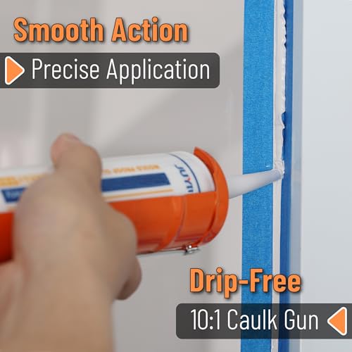 Image of Bates- Caulking Gun, 10:1 Thrust Ratio, Orange, No Drip Sealant Gun | Silicone Application Tool for Home Repair, Bathroom and Kitchen Sealing Work