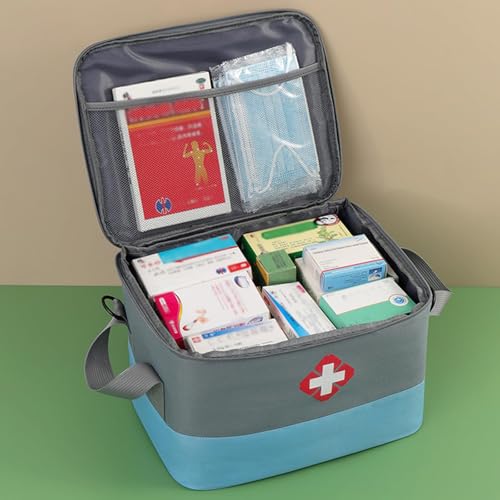 SHUOHONG EHBO-reis-medicijnbox met schouderriem, draagbaar, EHBO-doos, waterdicht, leeg, voor thuis, kantoor, outdoor, Grijs - Afbeelding 5