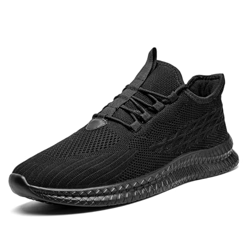 Image of Mens Running Shoes Slip On Walking Sneakers Tennis Gym Shoes Casual Road Fashion Breathable Lightweight Workout Sport Black Size US 8
