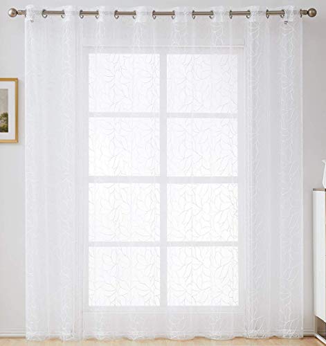 Warm Home Designs Single 102" X 84" Sheer White Patio Door Curtain With White Embroidery. Use Extra Wide Curtain Panels As Drapes For Sliding Glass Doors Or Balcony Curtains. O White Patio 84" #TOP2