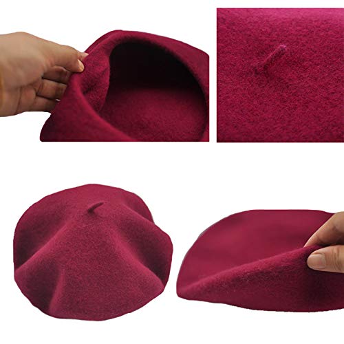 Bonaweite French Wool Berets Hat Classic Fashion Warm Beanie Cap For Girls Wine Red #TOP2