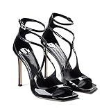 THESHY Women's Heeled Sandals Ankle Strap Stiletto Open Toe Pumps Cross Strap Buckle Up High Heels Fashion Dress Shoes