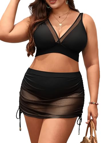 Women's Plus Size High Waisted Bikini Sets Two Piece Mesh Sarong Wraps Swimsuits