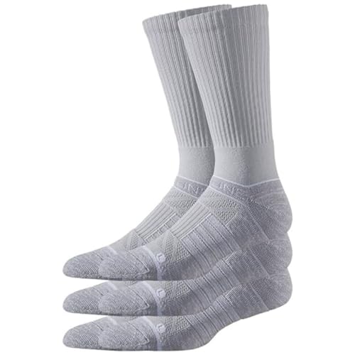 Strideline Basic Crew Socks | Quad-Ply Yarn Padding, Direct Compression and Zoned Cushioning, 3 Pack (Heather Grey, Small)