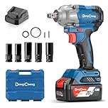 Dong Cheng 20V Brushless Impact Wrench, Max Torque 682N.m, 1/2 inch with 3 Mode Speed, 2400 RPM Cordless Impact Gun, Includes 4.0Ah Battery, Charger, 4 Impact Sockets and Storage Box