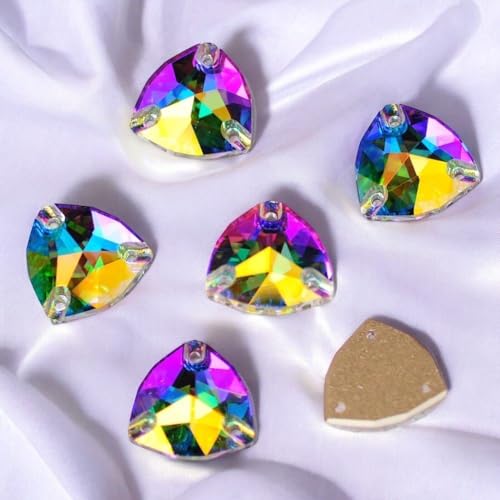 3272 Fat Triangle Sew-On Glass Crystal Rhinestones | Sewing Stones for Clothes, Dresses & Shoes - (Color: Ab/Size: 22Mm 8Pcs)