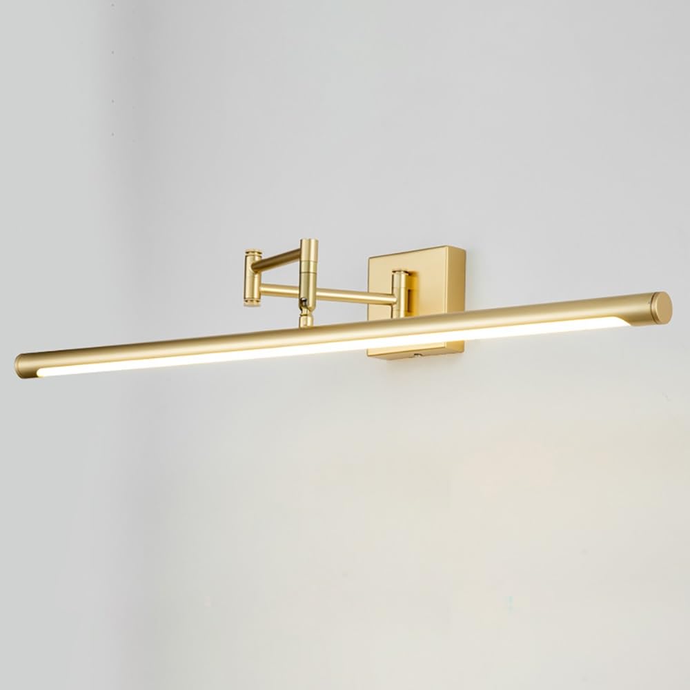 Lampada Specchio Design Moderno, Applique Bagno LED Oro Braccio Regolabile Luce per Specchio Alluminio per Trucco Galleria(White,40cm/15.74in)