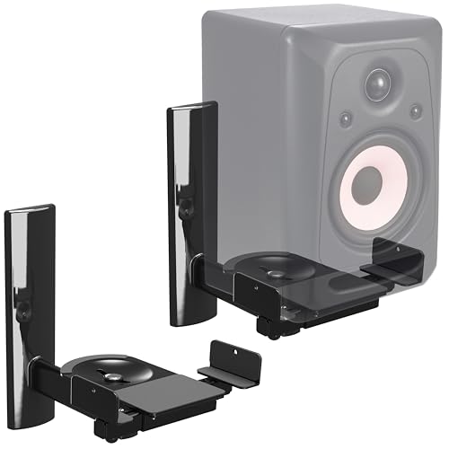 RICOO Soporte Altavoz para Pared Giratorio Inclinable Brazo para bafles WLAN airplay Speaker Wall Mount Universal LH023 B Negro 2 Piezas