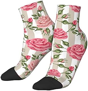 456 Running Socks Beige Rose Stripes Pink Walking Socks Breathable Sports Socks Recycled Trainer Socks For Outdoor Walking Hiking,30cm