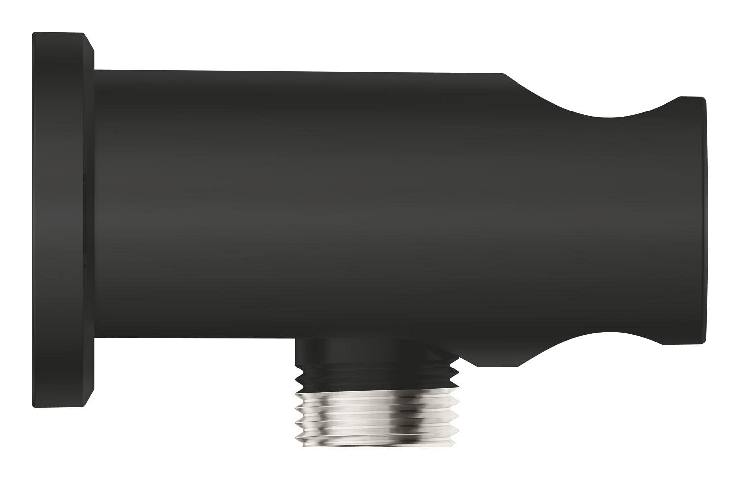 Codo de salida GROHE Rainshower con soporte mural, florón redondo de Ø 48 mm, rosca de 1/2", cuerpo metálico, válvula antirretorno, acabado Matt Black, 266582430.
