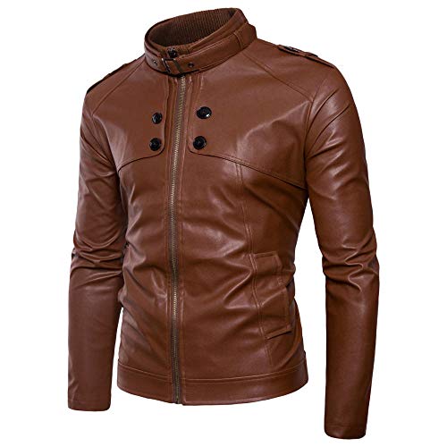 Veste en cuir blouson marron mode masculine coupe ajustée tendance