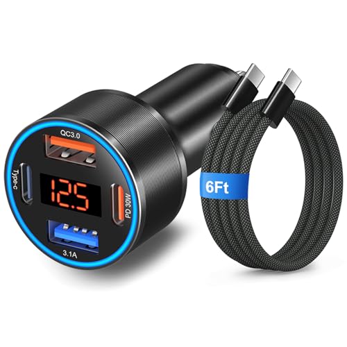 Cargador de coche USB 65W de alta gama con monitor de voltaje y acabado negro