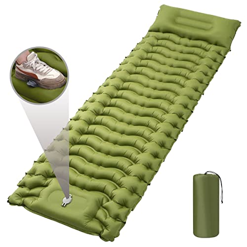 Lartoka Sleeping Pad for Camping, Ultralight Camping Mat with Pillow,77''X26''Built-in Foot Pump Self Inflating Sleeping Pad, Compact & Comfort Backpacking Sleeping Pad for Camping Hiking Tant