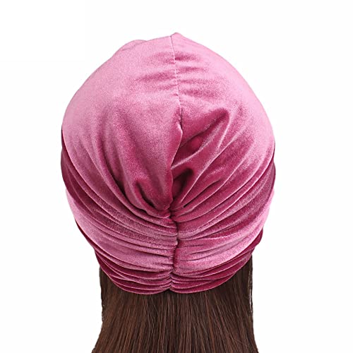Velvet Turban Chemo Beanie For Woman,Pre Tied Head Wrap Cap Cotton India Headwear For Cancer Patient (Pink) #TOP2