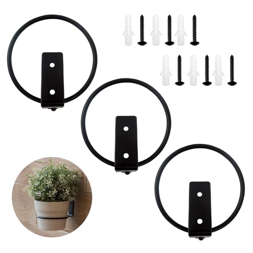 TTQiAnJ 3Pcs Wall Mounted Plant Ring,Metal Plant Hanger Ring,Foldable Flower Pot Hook Used for Indoor and Outdoor Decoration of Garden Fences,Black,4 inches