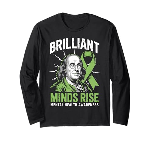 Patriotic USA Mental Health Awareness Benjamin Franklin Manga Larga