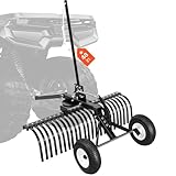 VEVOR 48in Tow Behind Landscape Rake, Pull Behind Lawn Rock Rakes for ATV Mower Tractors, 24 Durable Steel Tines, Adjustable Height & Angle, Heavy Duty Dethatcher Rake for Leaves Debris