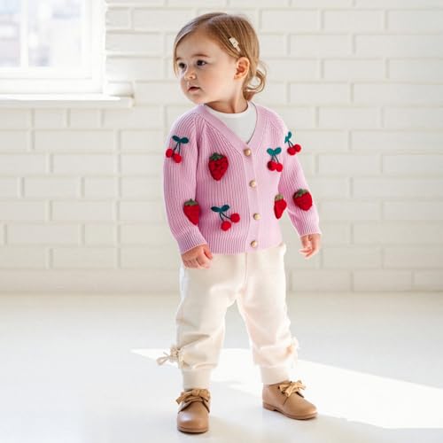 Toddler Girl Cherry Sweater Cardigan V-Neck Button Down Long Sleeve Knit Blouse Little Girls Fall Spring Clothes3