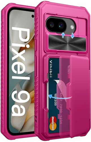 Vihibii Funda tipo cartera para Google Pixel 9a con tarjetero (4 tarjetas), bloqueo RFID, cubierta de lente de cámara deslizante y bordes elevados, funda a prueba de golpes para Google Pixel 9a 2025 ✅