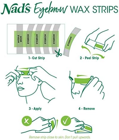 Nad's Eyebrow Wax Strips - Facial Hair Removal for Women - Eyebrow Wax Kit with 6 Eyebrow Waxing Strips + 6 Calming Oil Wipes + 2g Skin Protection Powder, 1 Count