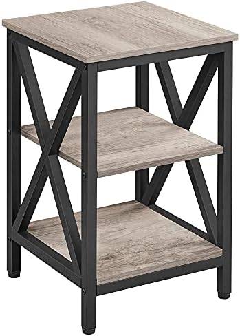 Yaheetech Industrial End Tables Set of 2, 3-Tier Side Tables with Storage Shelves for Living Room, X Design Sofa Tables, Strong Metal Frame, Easy Assembly, 16x16x24.5 in, Gray