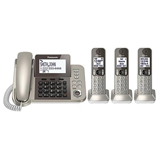 PANASONIC Corded/Cordless Phone System with Answering Machine and One Touch Call Blocking – 3 Handsets - KX-TGF353N (Champagne Gold)