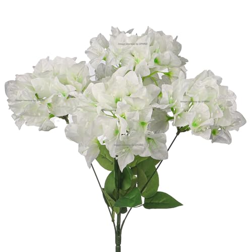 Image of SPHINX Artificial Bougainvillea 5 Heads Bunch Without Vase for Home Decor,Centerpieces, Christmas Decorations, Welcome Reception, Dinner Table decor Approx Height 50 cms- (1 Piece, White)