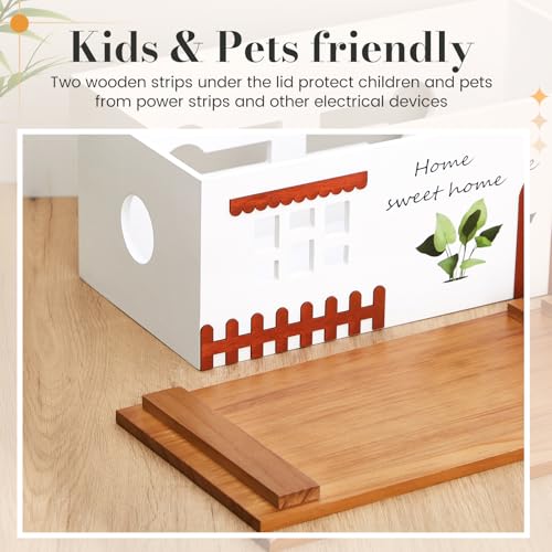 Avenuebool 2 Set Cable Management Box Wooden Medium & Large Cord Organizer and Box for TV Computer Wire USB Hub System, Surge Protector Cord Hider on Desk or Floor