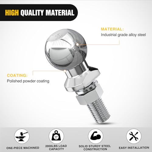 Image of Nilight 1-7 /8-Inch Diameter Chrome Trailer Hitch Ball, 2,000 lbs, 3 /4 x 1-5 /8-Inch Shank Universal Fit Gray