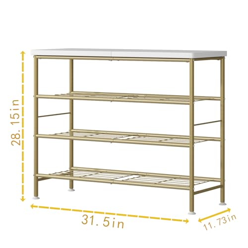 Image of SUOERNUO Shoe Rack Organizer 4 Tier for Closet Entryway Free Standing Metal Storage Shoe Shelf with MDF Top Board,Gold