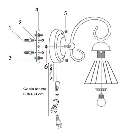 Image of Kiven Wall lamp E26 1-Light Plug-in Bulb not Included Wall Sconce Glass Shade 6 Foot Black Cord(BD0527)